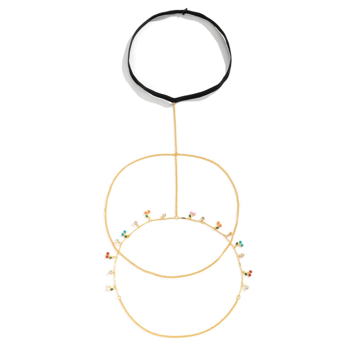 Cubic Zirconia & Nylon Goldtone Cherry Layered Leg Chain
