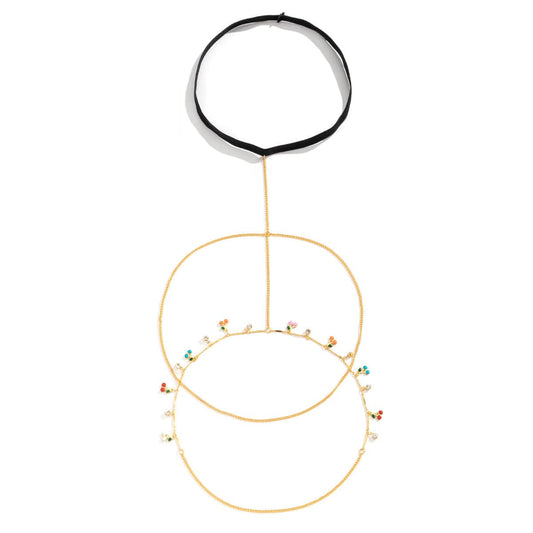 Cubic Zirconia & Nylon Goldtone Cherry Layered Leg Chain