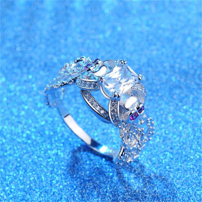Crystal & Cubic Zirconia Openwork Skull Ring-2