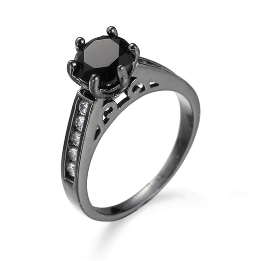 Black Cubic Zirconia & Black-Plated Cocktail Ring