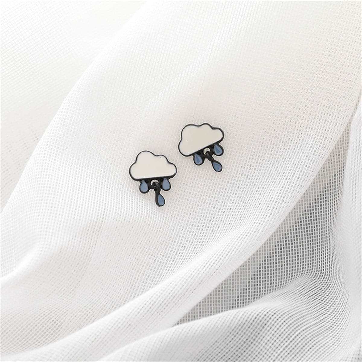 Blue Enamel Rain Cloud Drop Earrings