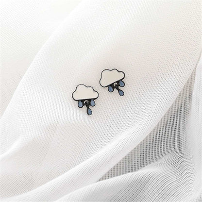 Blue Enamel Rain Cloud Drop Earrings