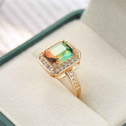 Red-green Crystal & Cubic Zirconia Radiant-Cut Channel Halo Ring-1