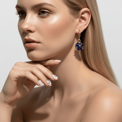 Blue Crystal & Goldtone Ball Huggie Earrings