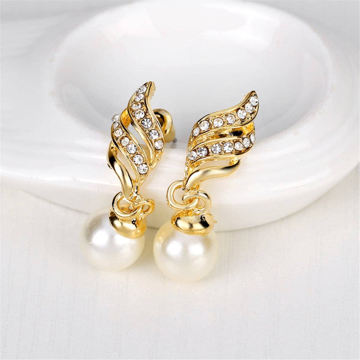 Cubic Zirconia & Pearl Goldtone Wing Drop Earrings & Pendant Necklace