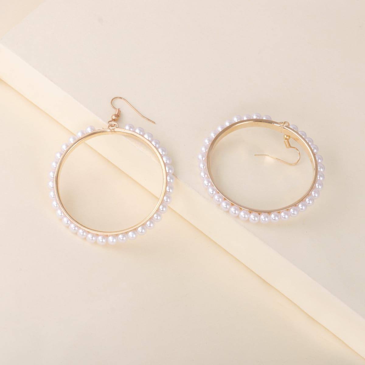 Pearl & Goldtone Hoop Drop Earrings