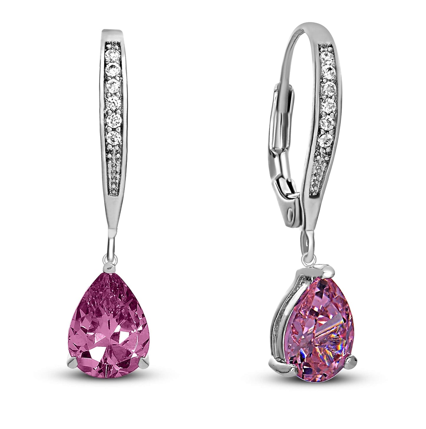 Sterling Silver Cubic Zirconia Pear-shape Dangling Earrings