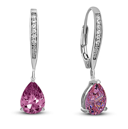 Sterling Silver Cubic Zirconia Pear-shape Dangling Earrings