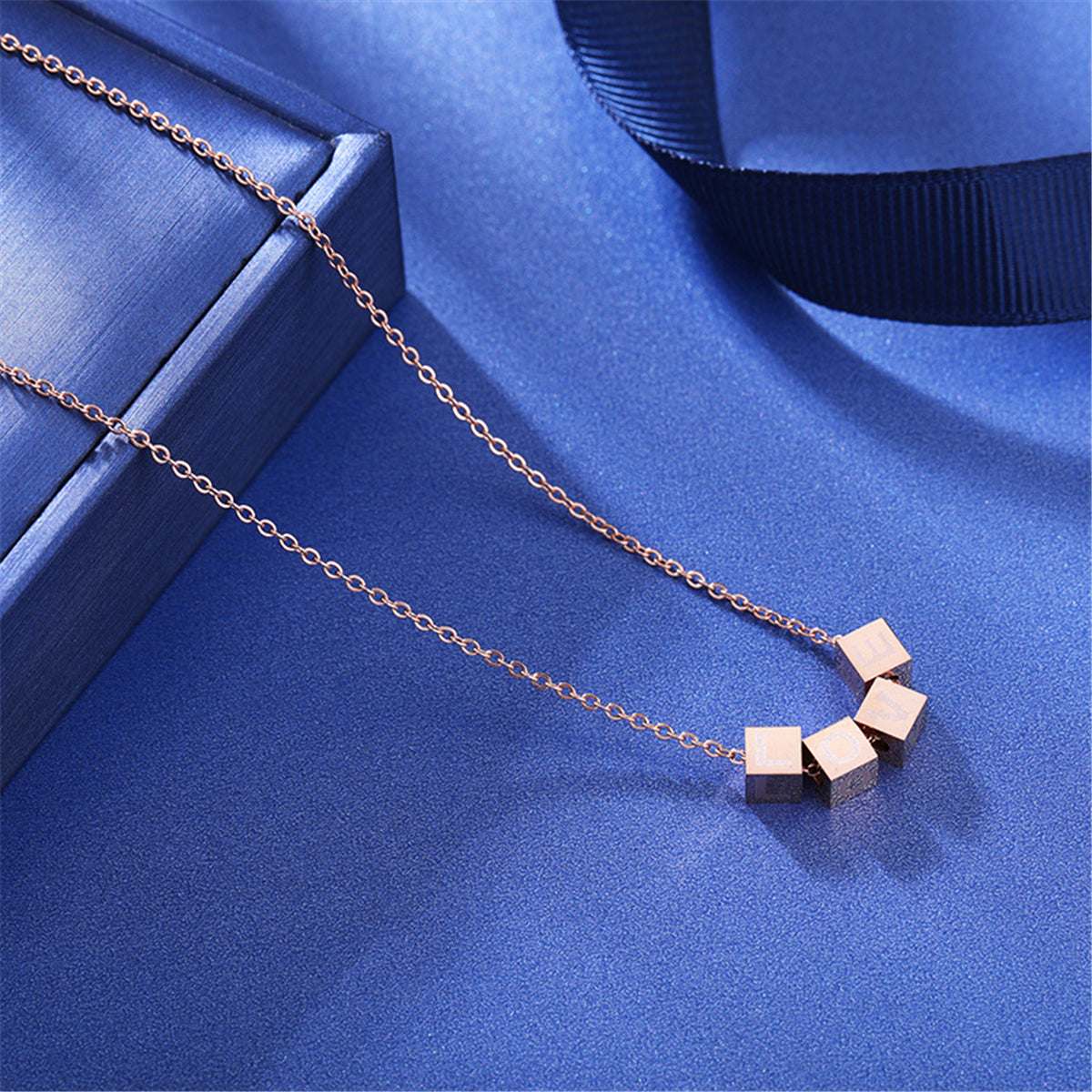 Rose Goldtone Linked-Cube Pendant Necklace