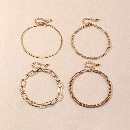 Goldtone Figaro & Snake Chain Anklet Set