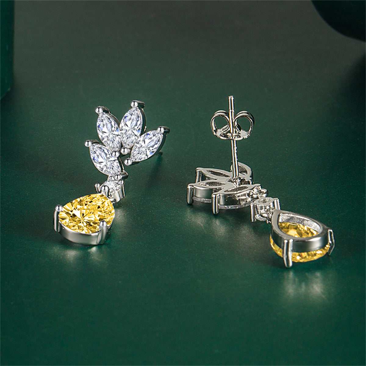 Cubic Zirconia & Yellow Crystal Botanical Drop Earrings