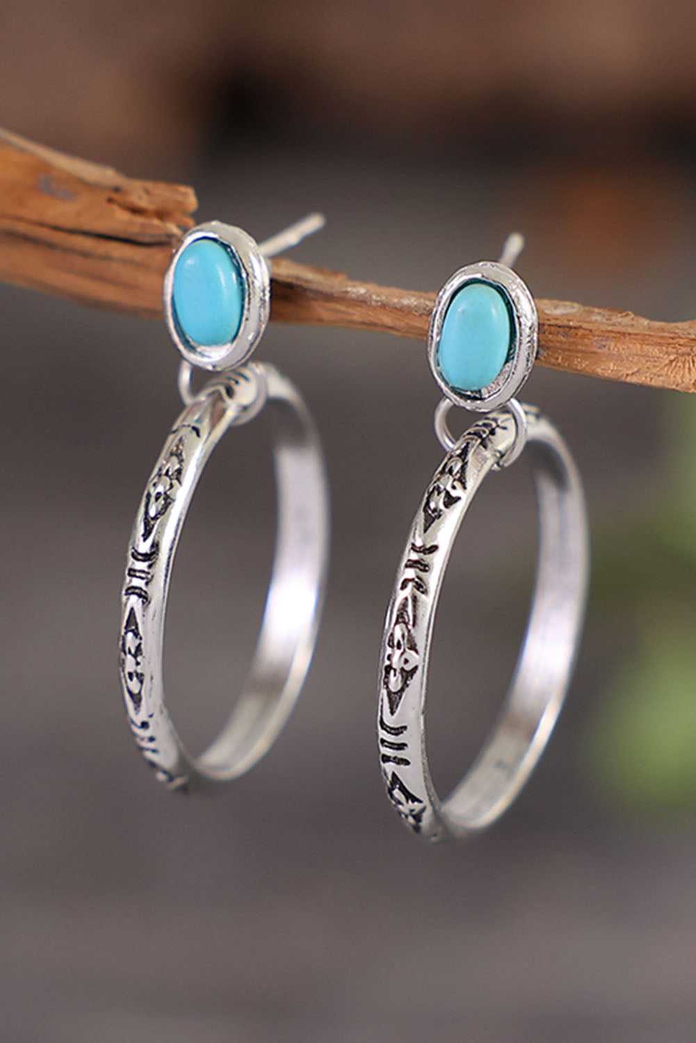 Bold Ring Turquoise Stud Earrings - Silver / ONE SIZE / Alloy