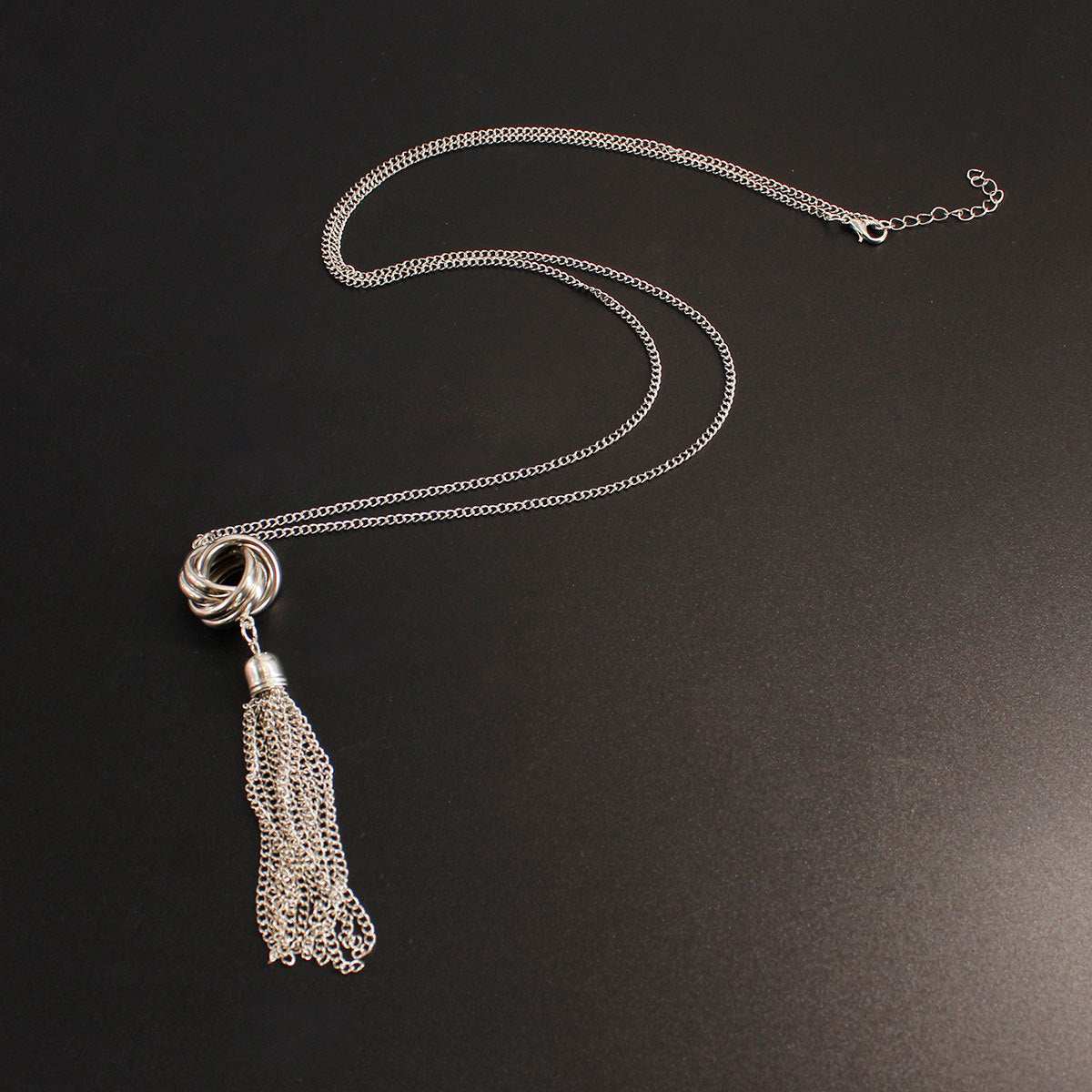 Silvertone Round Tassel Pendant Necklace