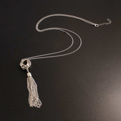 Silvertone Round Tassel Pendant Necklace
