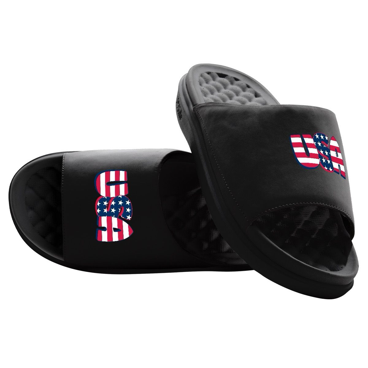 USA Flag Wordmark Motive Slide Sandals