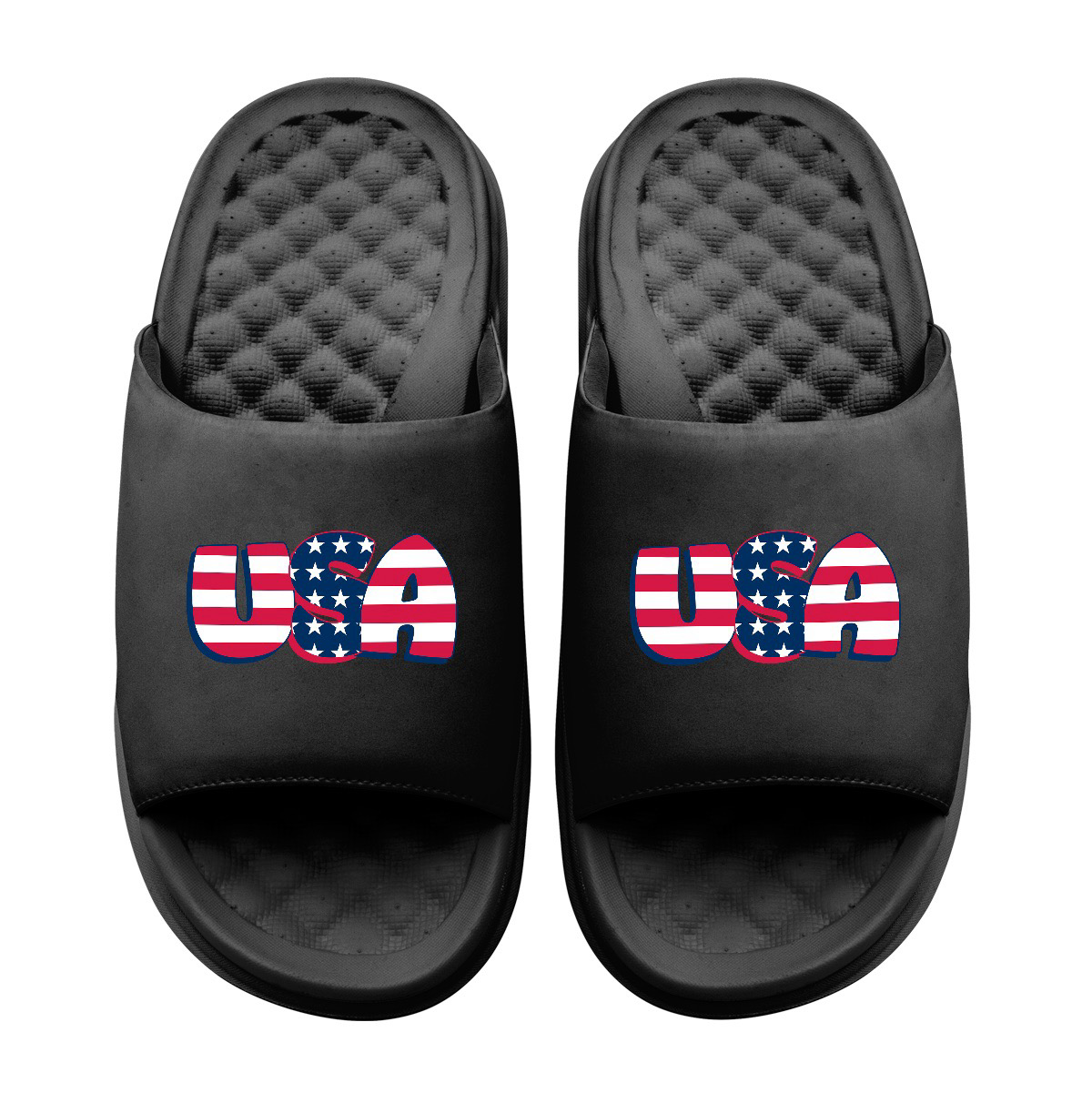 USA Flag Wordmark Motive Slide Sandals
