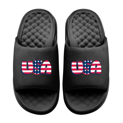 USA Flag Wordmark Motive Slide Sandals