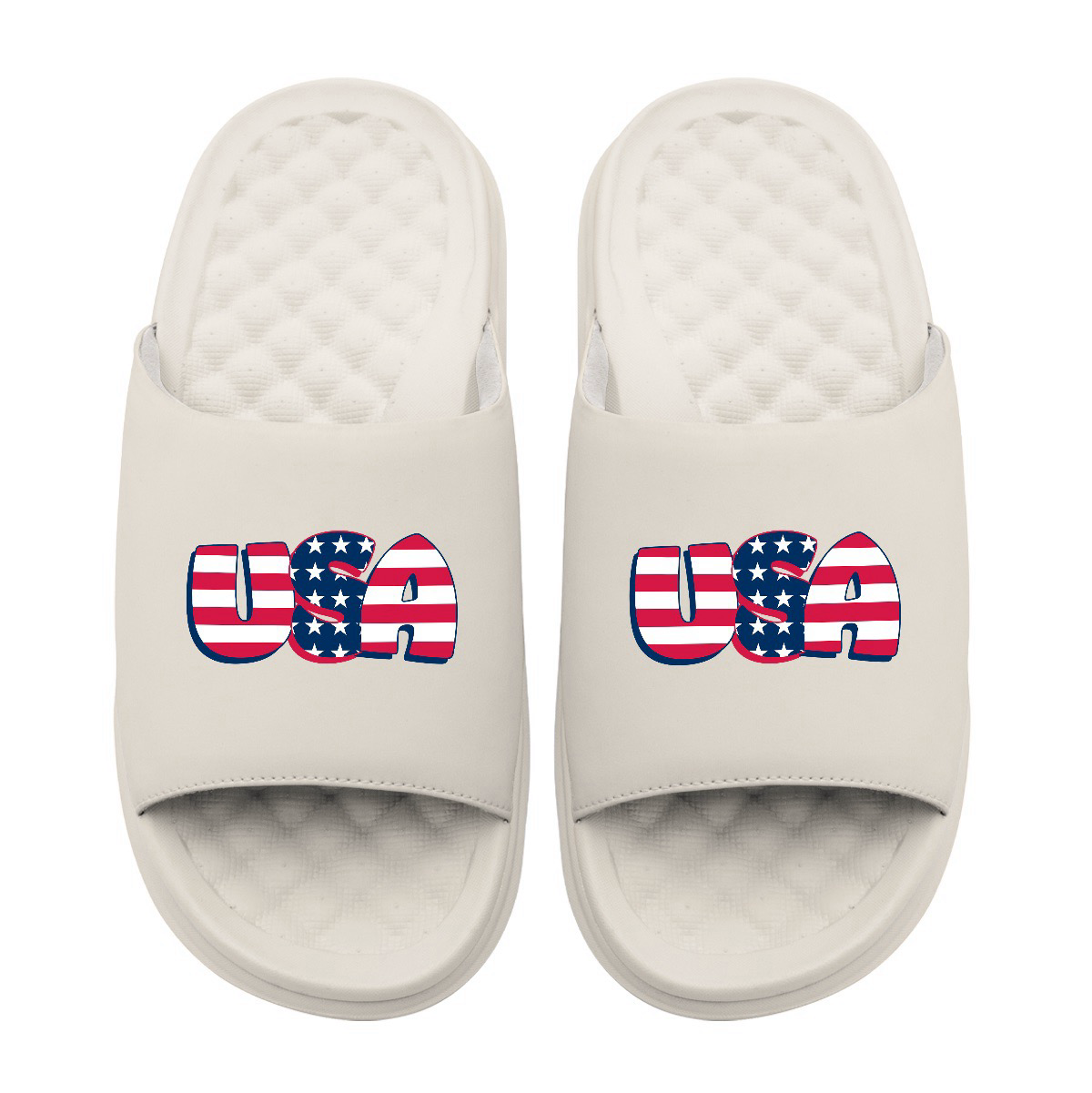 USA Flag Wordmark Motive Slide Sandals