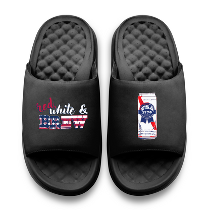 Red White and Brew Motive Slide Sandals
