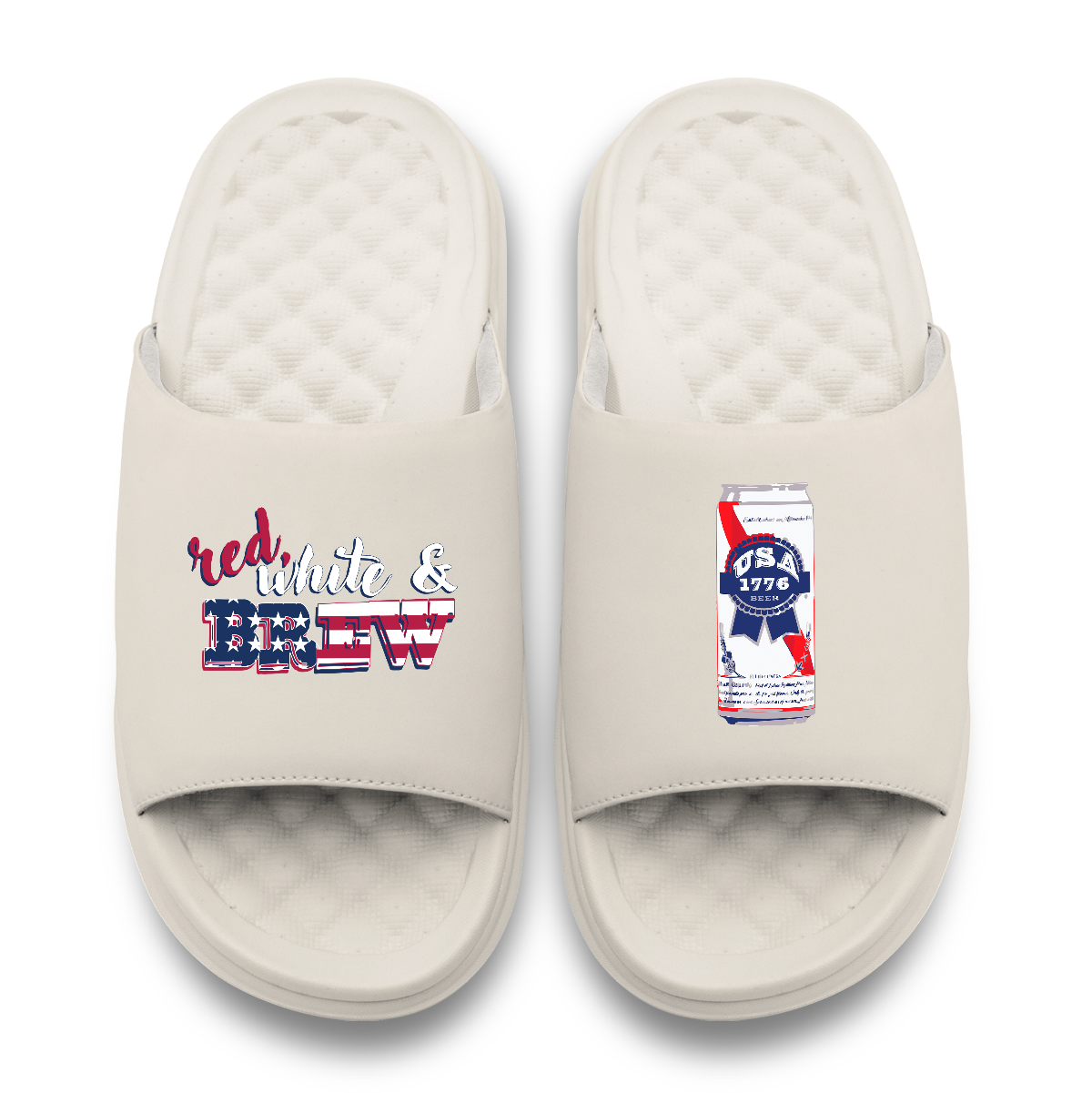 Red White and Brew Motive Slide Sandals