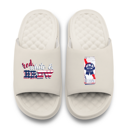 Red White and Brew Motive Slide Sandals