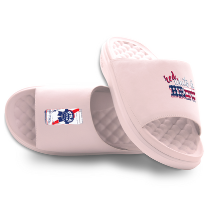 Red White and Brew Motive Slide Sandals