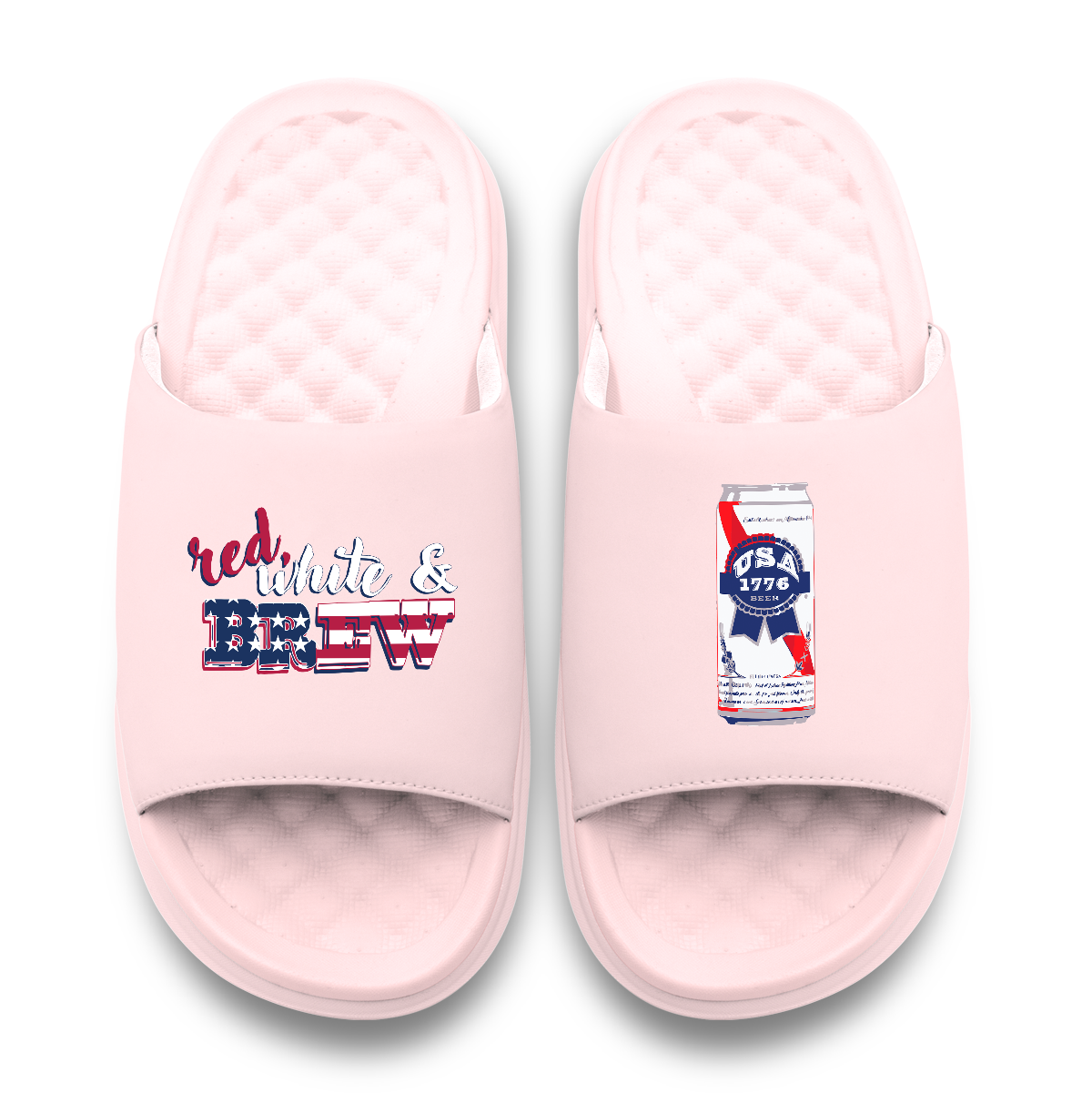Red White and Brew Motive Slide Sandals