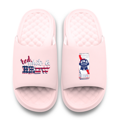 Red White and Brew Motive Slide Sandals