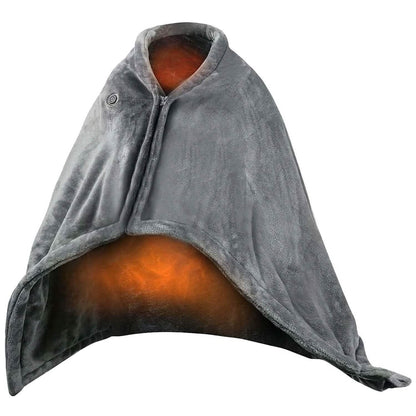 USB Heated Blanket Poncho Shawl Wrap Throw with Zipper Washable