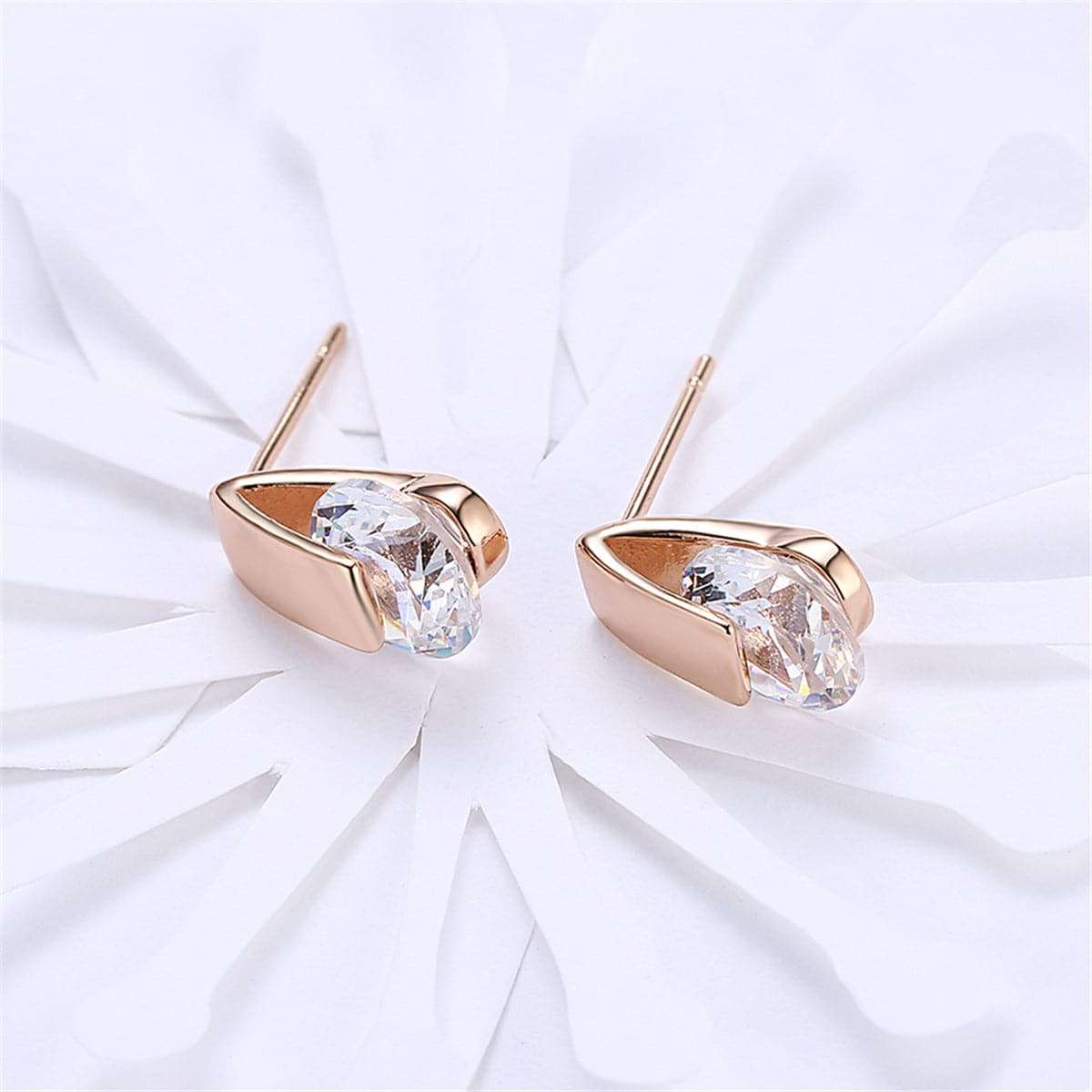 Cubic Zirconia & Goldtone Clip-On Huggie Earings