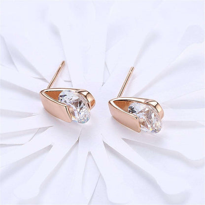 Cubic Zirconia & Goldtone Clip-On Huggie Earings
