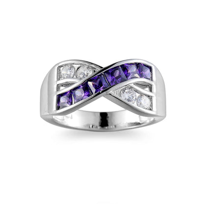 Purple Crystal & Cubic Zirconia Princess-Cut Crisscross Ring-2
