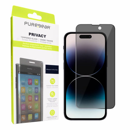 Puregear 2-Way Privacy Tempered Glass Screen Protector Compatible w/ Apple Iphone 14 Pro Max 6.7" (2022), Full Edge-To-Edge Coverage, Self Alignment Installation Tray, Touch Sensitive, Case Friendly, Anti-Fingerprint Coating, Lifetime Replacement, Protect