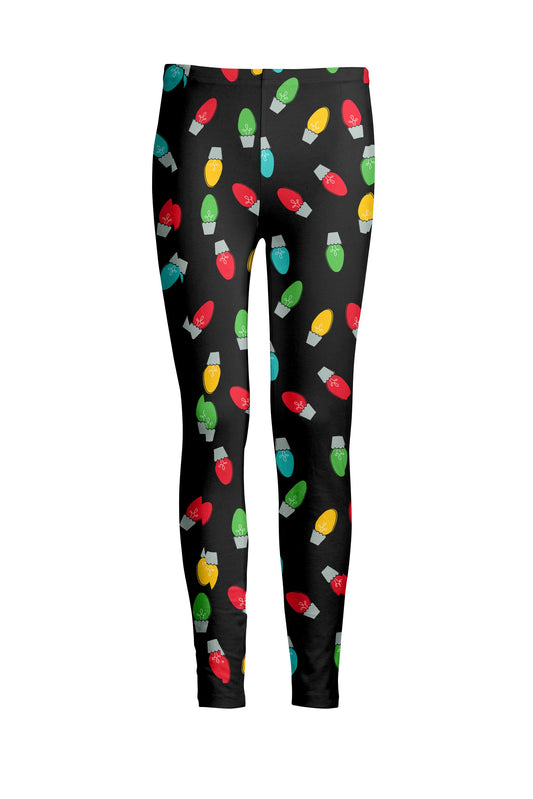Black with Multicolor Christmas Light Print-