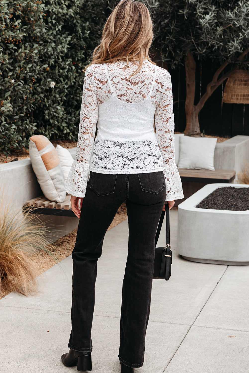 Threaded Pear Alani Lace Crochet Bell Sleeve Blouse