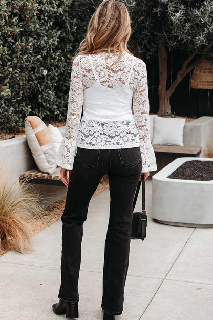 Threaded Pear Alani Lace Crochet Bell Sleeve Blouse