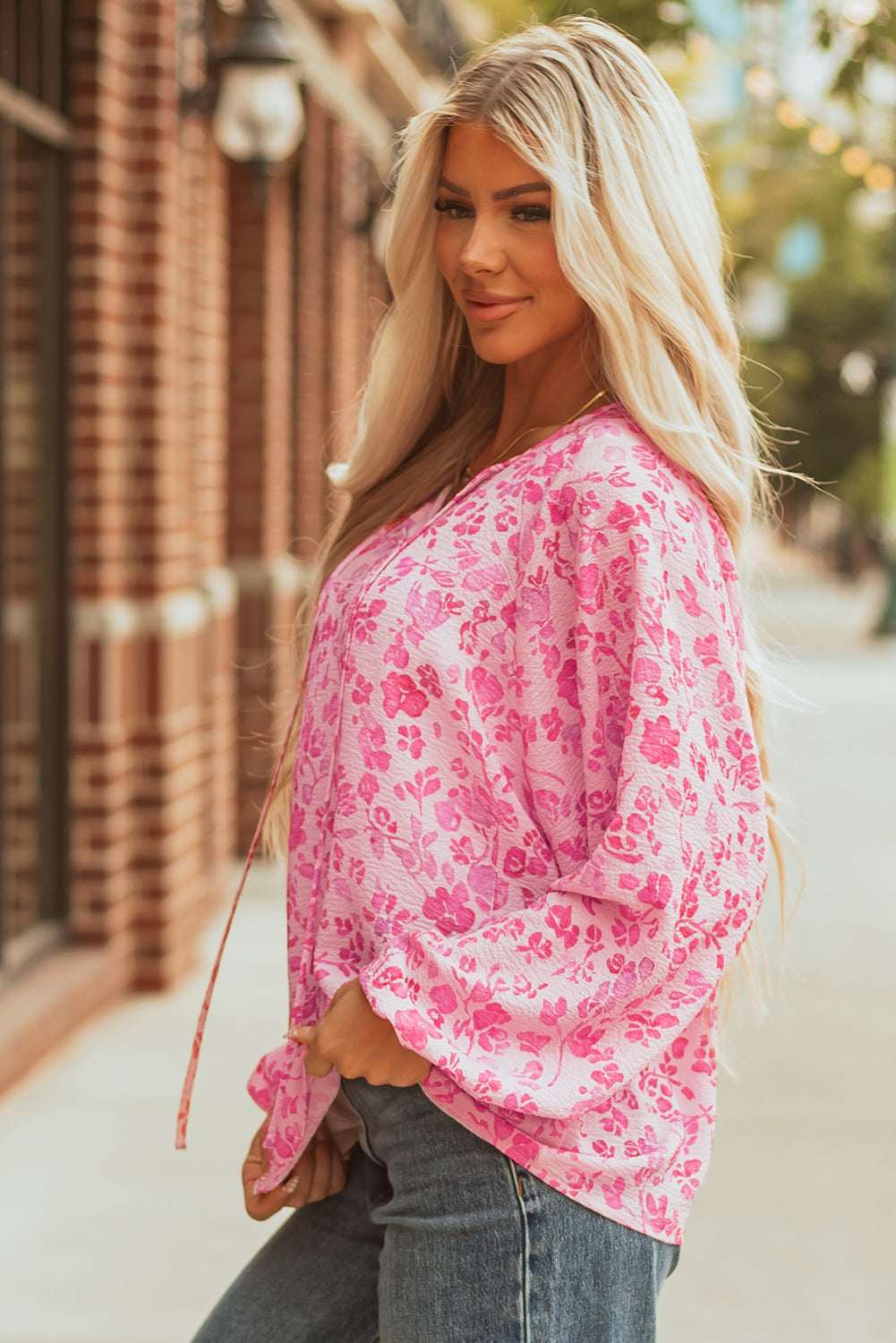 Threaded Pear Adalyn Floral Puff Sleeve Lightweight Blouse