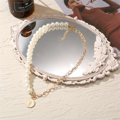 Pearl & Goldtone Coin Pendant Necklace