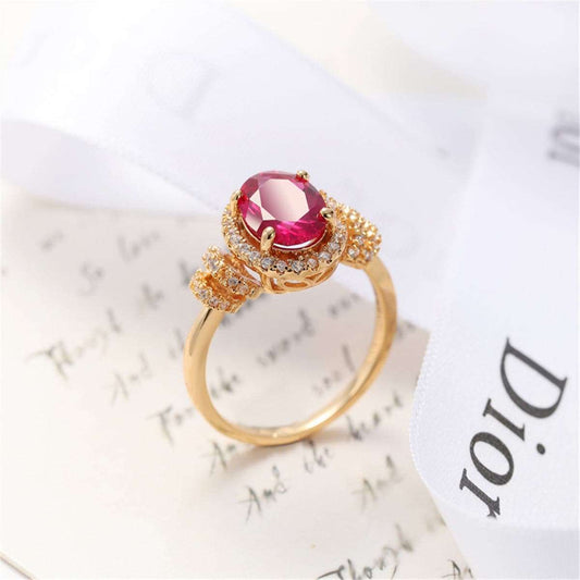 Red Crystal & Cubic Zirconia Goldtone Pavé Halo Oval Ring
