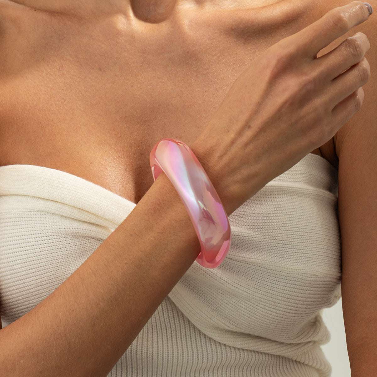 Iridescent & Pink Resin Uneven Bangle