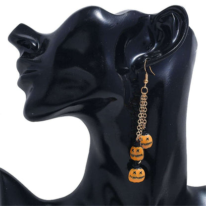 Orange & Goldtone Pumpkin Tassel Drop Earrings
