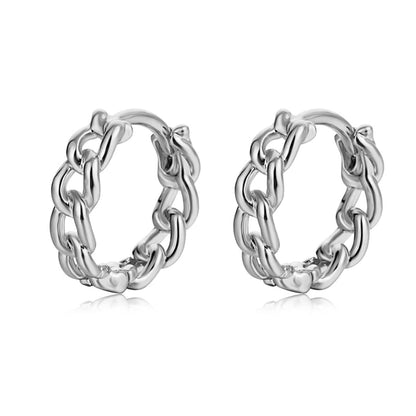 Silvertone Curb Chain Huggie Earrings