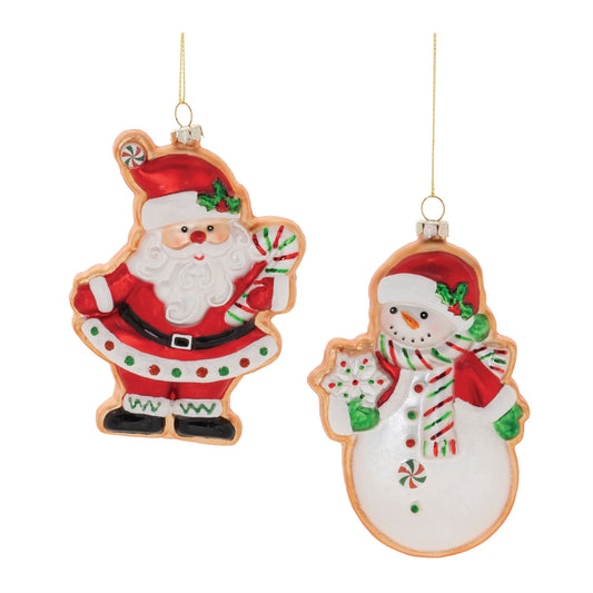 Melrose International Glass Santa and Snowman Cookie Ornament (Set of 12)