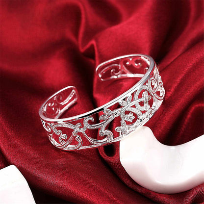 Cubic Zirconia & Silvertone Filigree Cuff