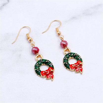 Green & Pink Enamel Goldtone Bow Wreath Drop Earrings