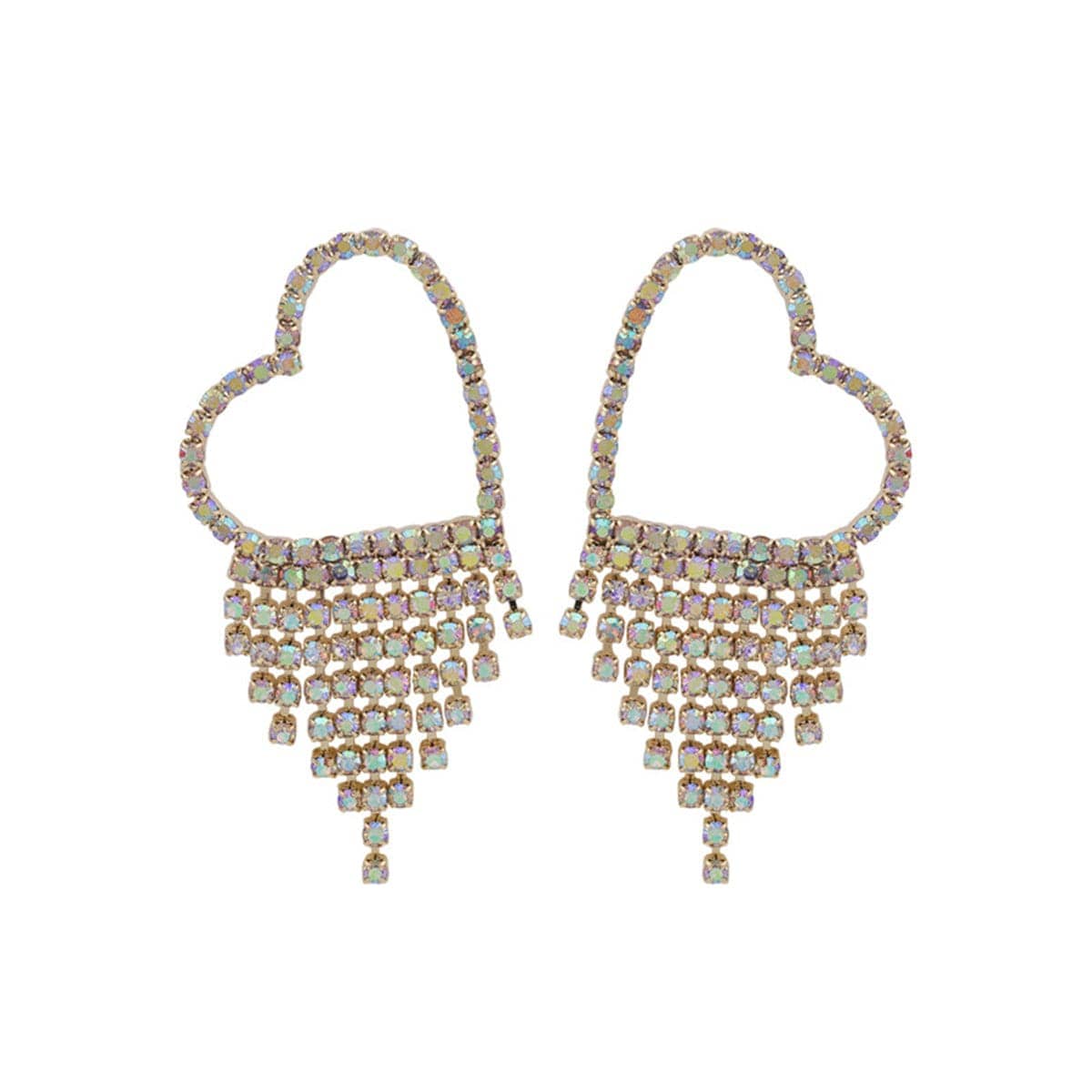 Cubic Zirconia & Goldtone Heart Tassel Drop Earrings