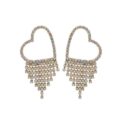 Cubic Zirconia & Goldtone Heart Tassel Drop Earrings