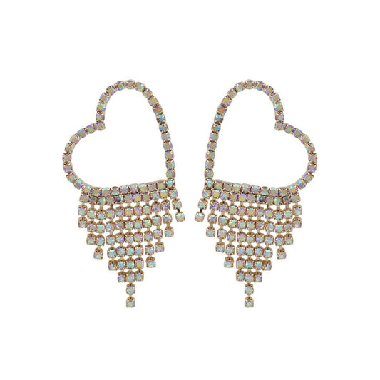 Cubic Zirconia & Goldtone Heart Tassel Drop Earrings