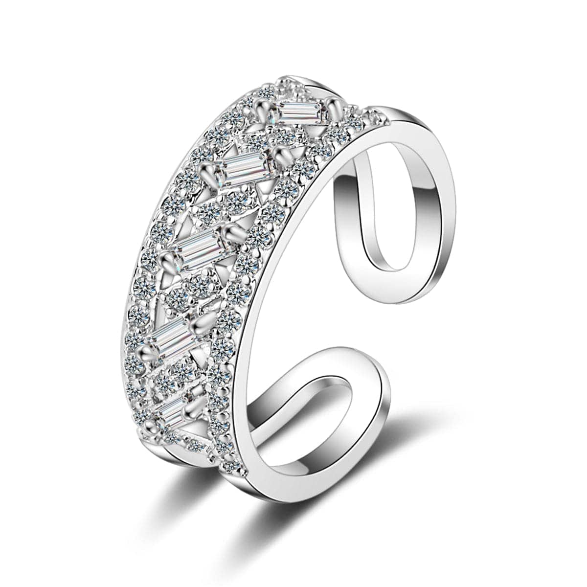 Cubic Zirconia & Silvertone Adjustable Ring