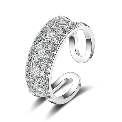 Cubic Zirconia & Silvertone Adjustable Ring